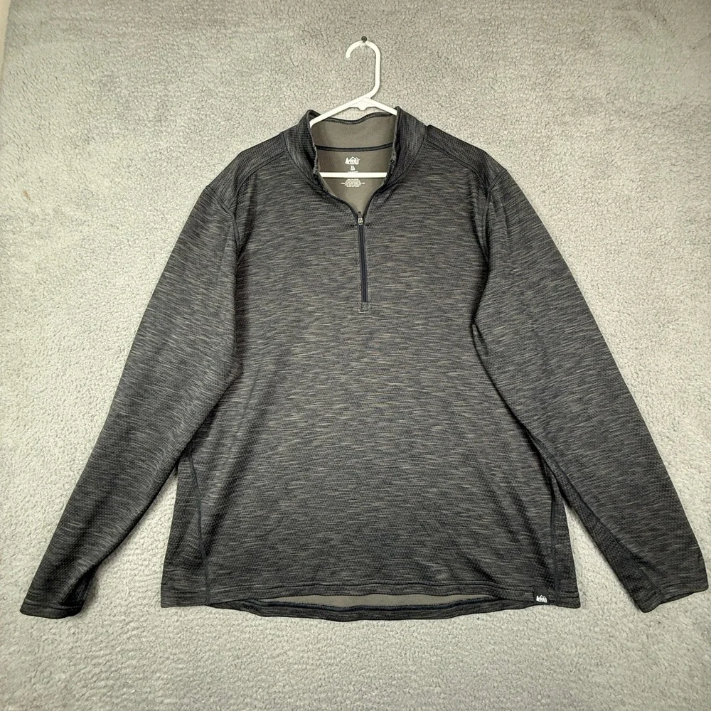 REI Co Op Mens XL Quarter Zip Pullover‎ Sweater Charcoal Heathered Polyester